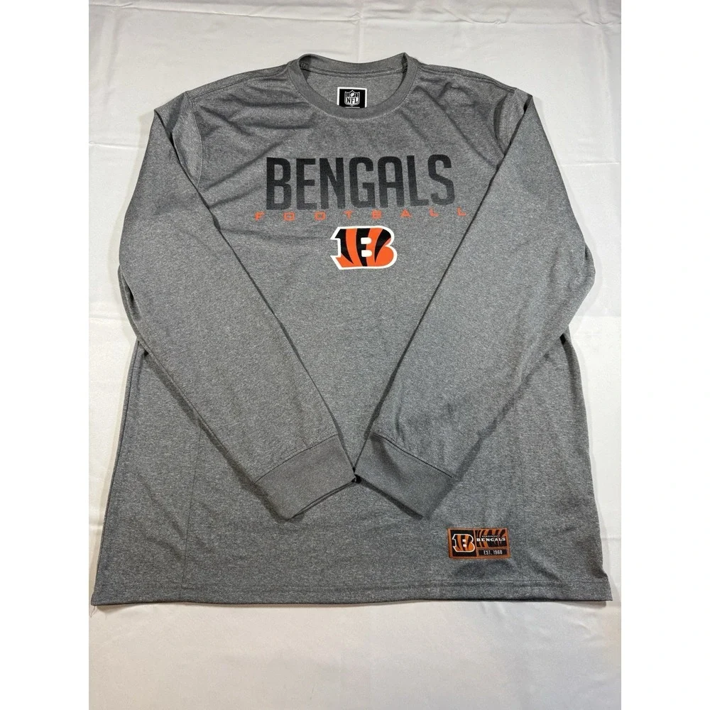 Cincinnati Bengals Mens XL Gray Logo Graphic NFL Team Apparel Long-Sleeved Shirt